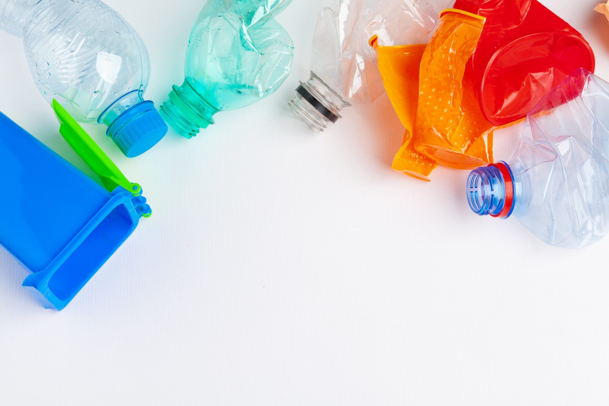 Top view of Different garbage materials with recycling